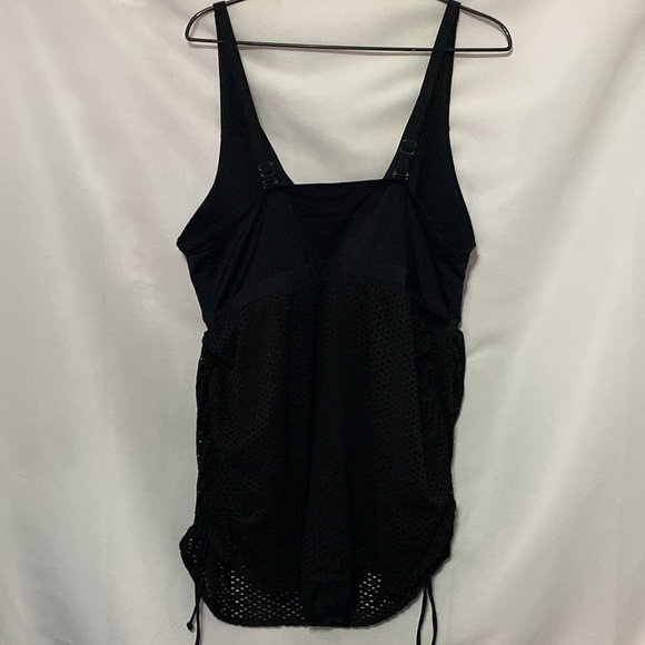 SWIM BY CACIQUE WO SIZE 22 BLACK ONE PIECE SWIMSUIT ADJ STRAPS MESH LOOK OVERLAY - Picture 13 of 15